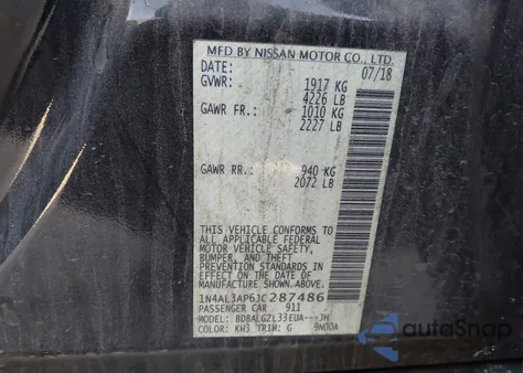 2018 Nissan Altima 2.5 S z USA, uszkodzony, nr VIN 1N4AL3AP6JC287486